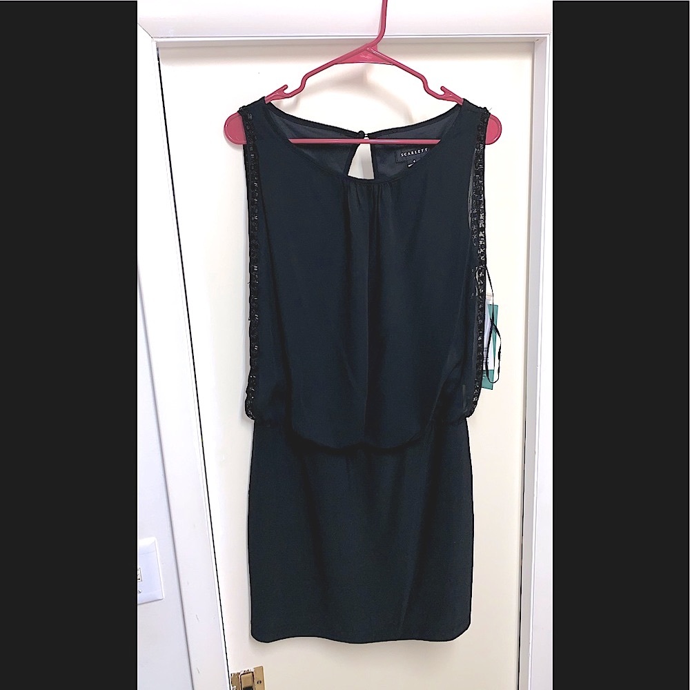 Scarlet Social 5 Sleeveless Black Dress Size 4.  Jewel Edged. New W/Tags